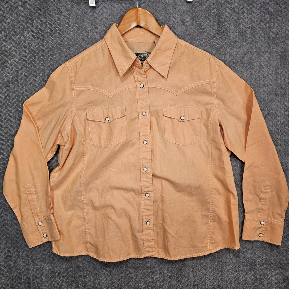 CE Schmidt Workwear Womens XL Peach Western Pearl Snap Long‎ Sleeve Shirt 1264